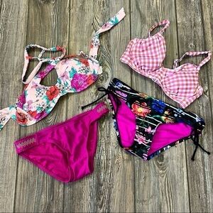 2 Bikinis Small Pink Floral Gingham Xhilaration Mossimo Kona Sol